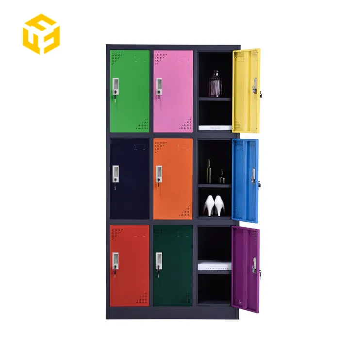 Almacenamiento de oficina Escuela Gimnasio Uso Color mezclado 9 Puertas  Armario de acero Organizador Taquilla estándar