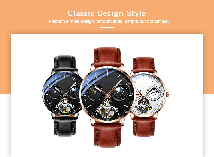 Luxury Mechanical Automatic Fashion Stainless Steel Moonphases Oem Watch
