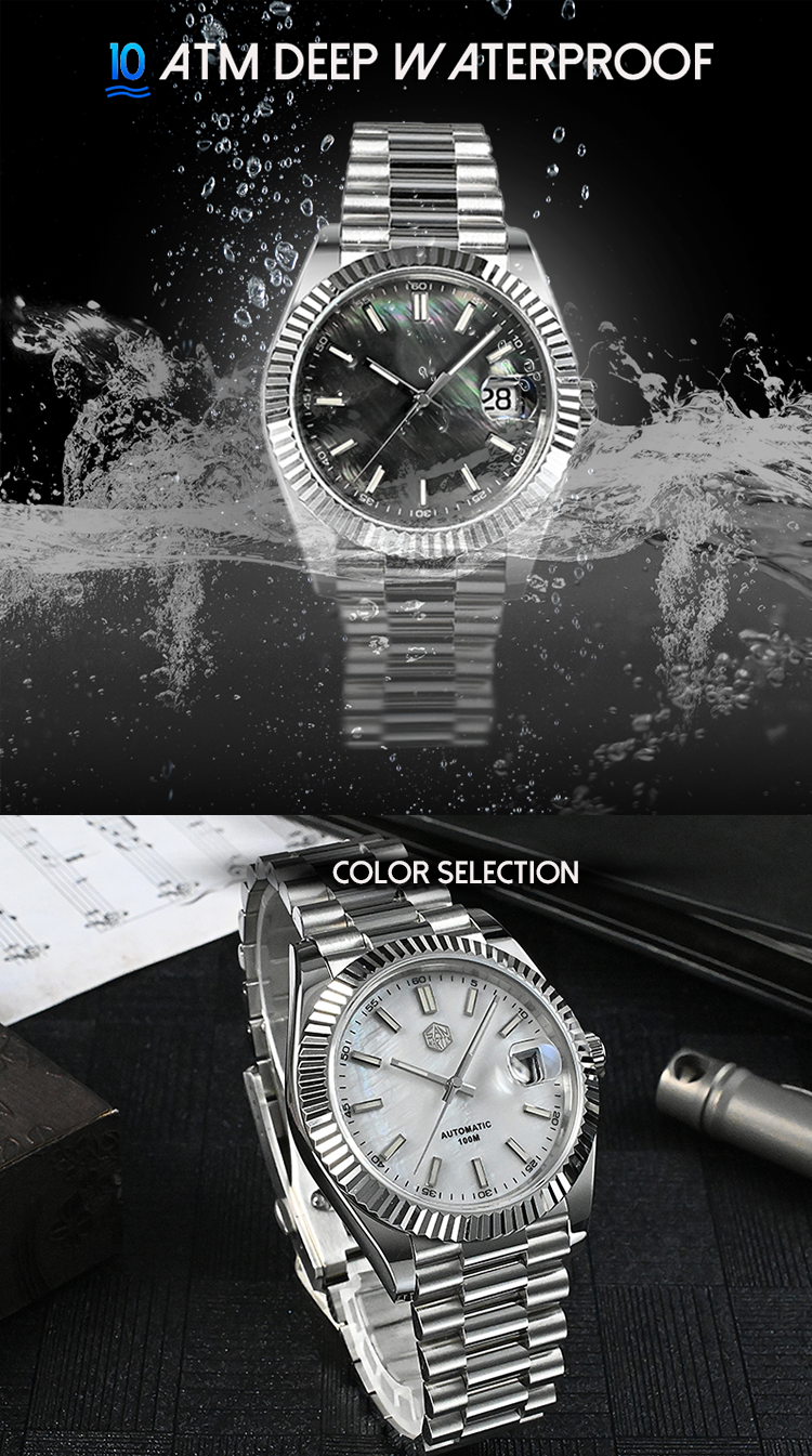 Own Customize Pearl Face 100m Waterproof Japanese 8215 Movt Relojes De Lujo Dive Diver Watches Automatic Men Luxury