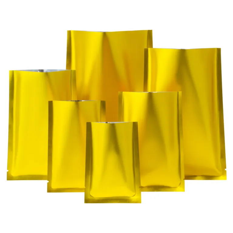 Emballage Shuangfu - Sac d'emballage en papier d'aluminium laminé doré mat  Pochette plate à dessus