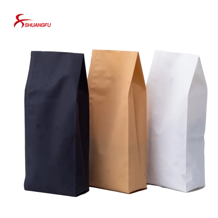 Sacs d'emballage à fond carré en papier brun de Chine avec feuille AL et  valve PLA pour l'emballage du café.usine et fabricants