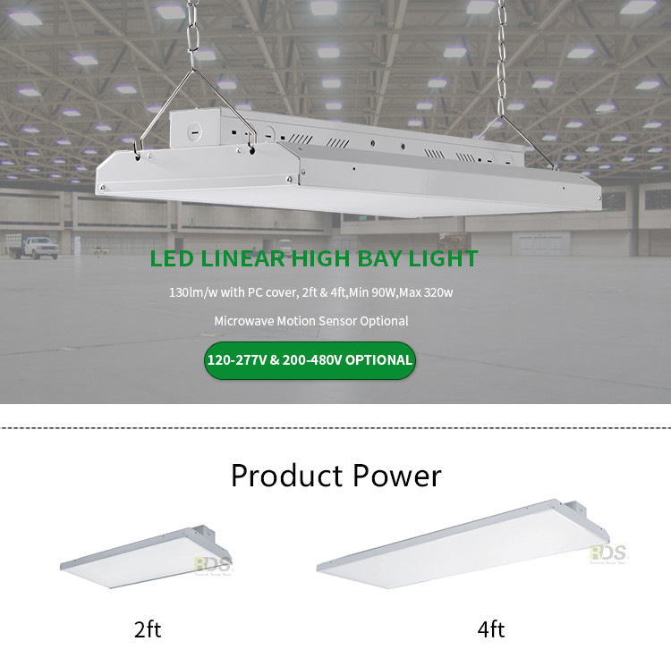 ETL 5013243 CETL DLC 130LM FCC Sensor 300w Industrial 4ft LED Linear High Bay Shop Light