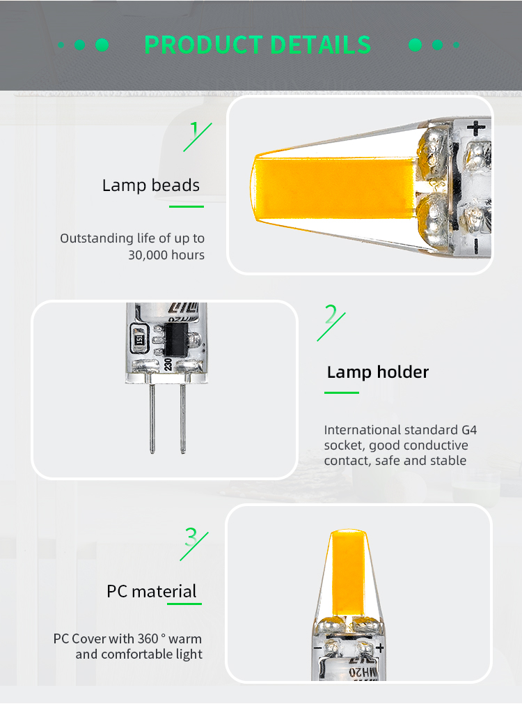G4 LED lamp AC220V non flashing LED bulb cob 1.4W 150-160lm bright light source replaces 70W halogen lamp