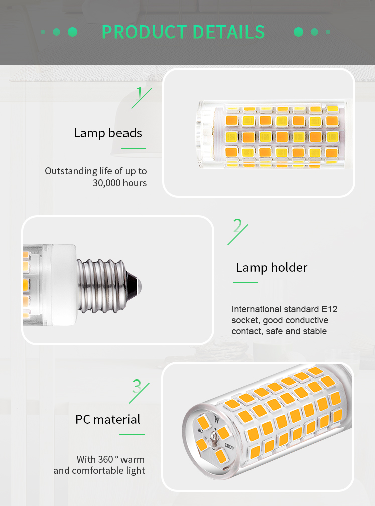 I-SFG E12 4W 5W no flicker led bulb 2835SMD corn light products Ceramic+PC AC120V 650lm ETL