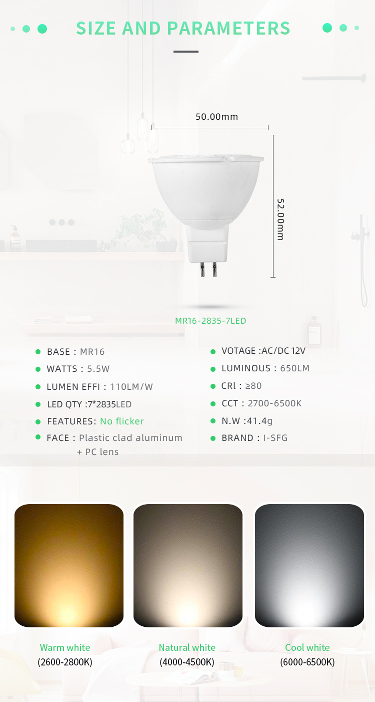 Modern LED lamp cup non flickering ceiling light source spotlight MR16 household LED bulb