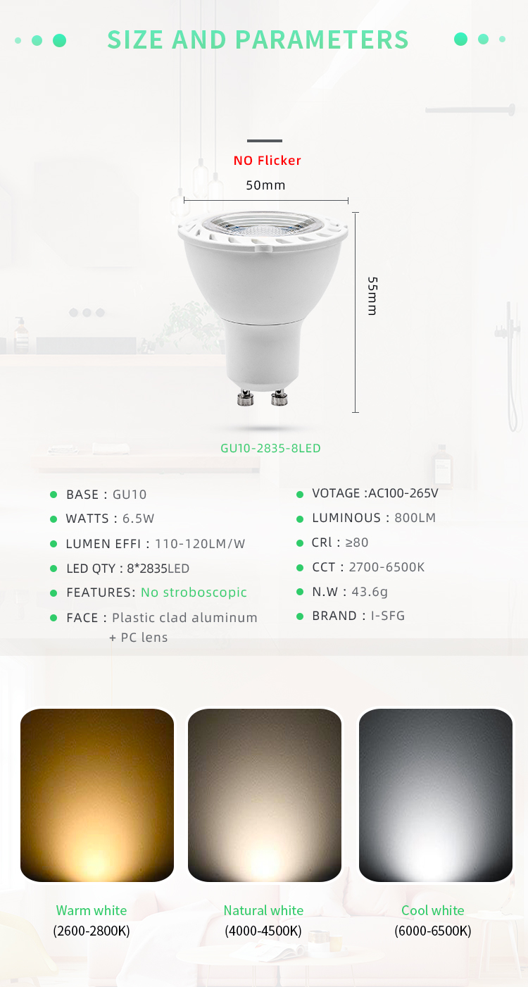 6.5W GU10 5W LED Bulbs 35W 40W Halogen Bulb Replacement GU10 LED Bulbs Warm White 3000K Track Light Spotlight