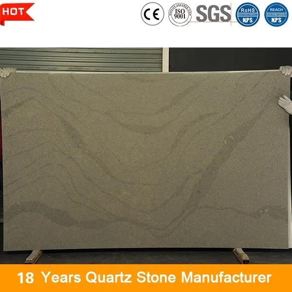 Various colors kitchen quartz countertop slab for home decoration 「Grey Calacatta」
