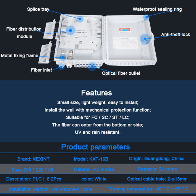 2 Into 16 Out Overhead Fiber Optic Distribution Box Splicing Black Holding Pole Gray 3