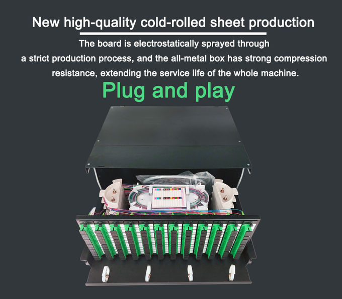 Panel de conexión óptica para rack ODF de 4U y 144 núcleos SC/APC con 12 casetes