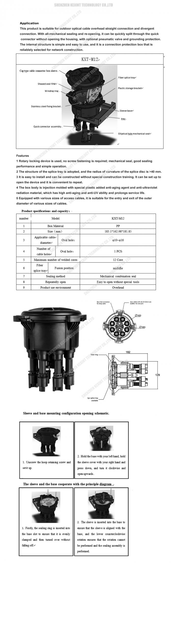 12 Core 2 Into 8 Out SC Fiber Optic Closure Enclosure Outdoor IP68 1 X 8 PLC Splitter 1