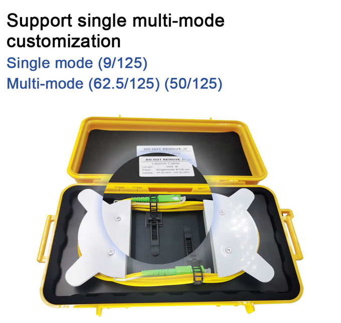 Caja de cable de lanzamiento OTDR Herramienta de fibra óptica para exteriores Conector SC/APC LC/APC 1 km SM 1310/1550 nm 1