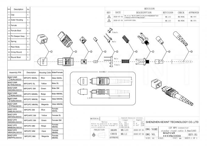 Cable de conexión MPO SM MM OM3 OM4 MTP IEC 60874-7 Conectores de fibra óptica MPO 2