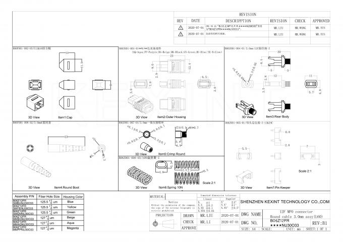 Cable de conexión MPO SM MM OM3 OM4 MTP IEC 60874-7 Conectores de fibra óptica MPO 1