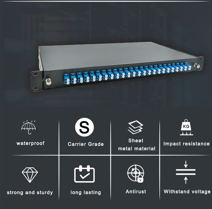 Panel de conexión de fibra óptica ODF de 1U, 19" LC UPC, 48 núcleos, marco con cajón tipo 6