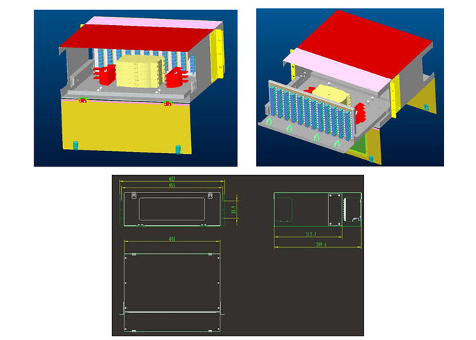 Panel de conexión óptica ODF 144FO para rack de 12 casetes