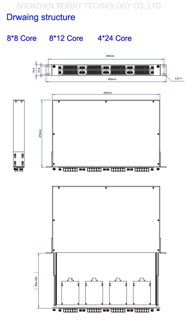 Cable de conexión MTP MPO de fibra óptica de 96 núcleos, 1U, OM3, 8 x 8 F, 8 x 12 F, 4 x 24 F, 100 Gbps, 0
