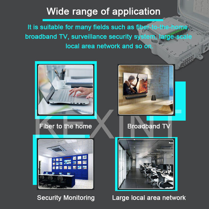 Caja de distribución de fibra óptica de 8 núcleos, divisor de PC ABS gris, empalme de fibra LGX 1×8 14