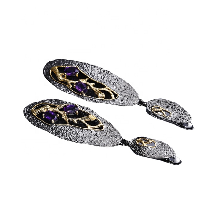 Hollow Gold-yakarongedzwa amethyst mhete 17