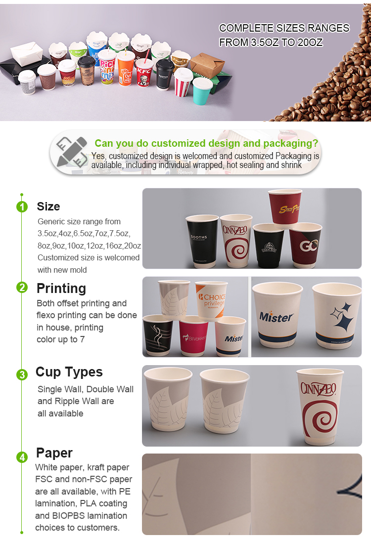 Disposable 10oz 12oz Custom Printed Double Wall Pink Definable pattern Cardboard Paper Coffee Cups