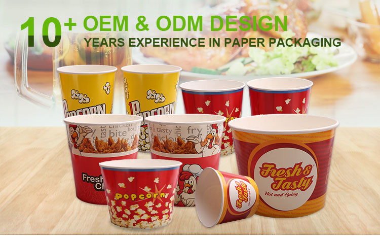 High quality custom printed 32oz 46oz 64oz 85oz 130oz white paper buckets popcorn