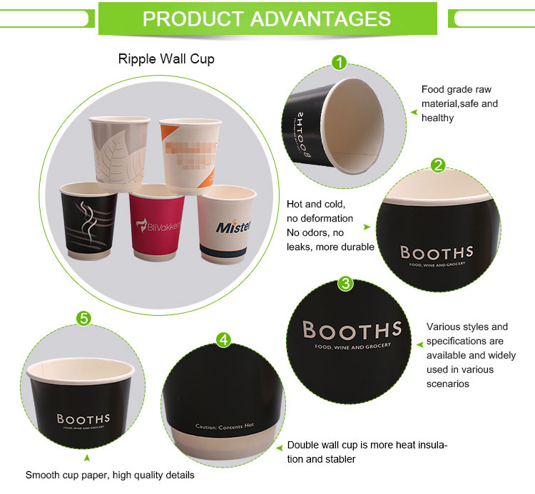Compostable Biodegradable custom printed new design top quality double wall paper coffee cup with 12 oz 14 oz