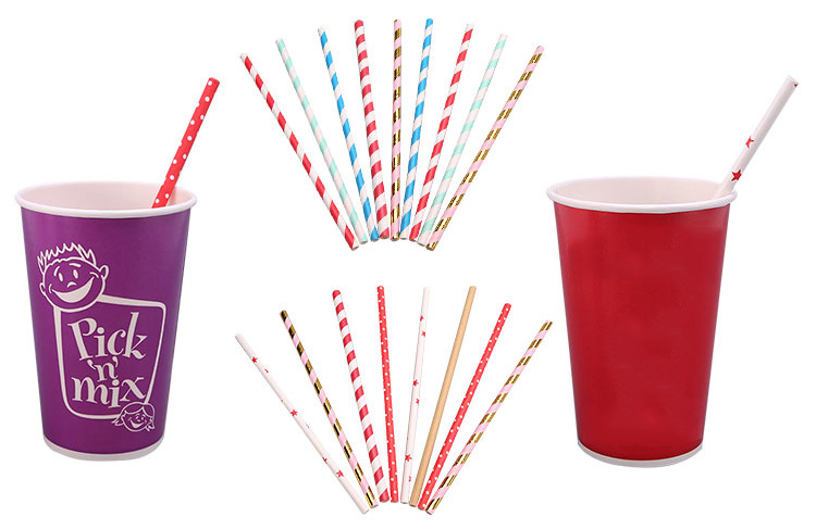 Customized Colors And Pattern Biodegradable Compostable Straight Pla Drinking Paper StrawsRainbow stripe paper drinking straws b
