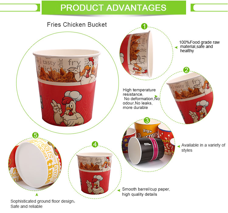 Disposable take away paper fried chicken bucket / cup with lid