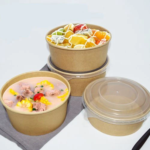 Bamboo Paper Salad Bowl With Lid Disposable Container Take Out