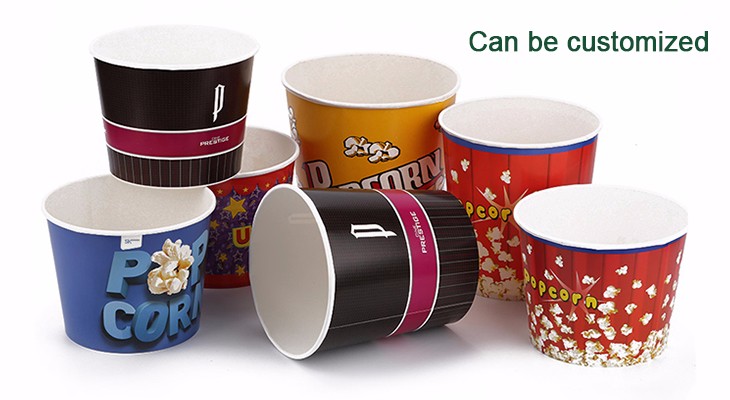 Hot Sell popcorn buckets custom printed disposable paper popcorn cup with dome lid