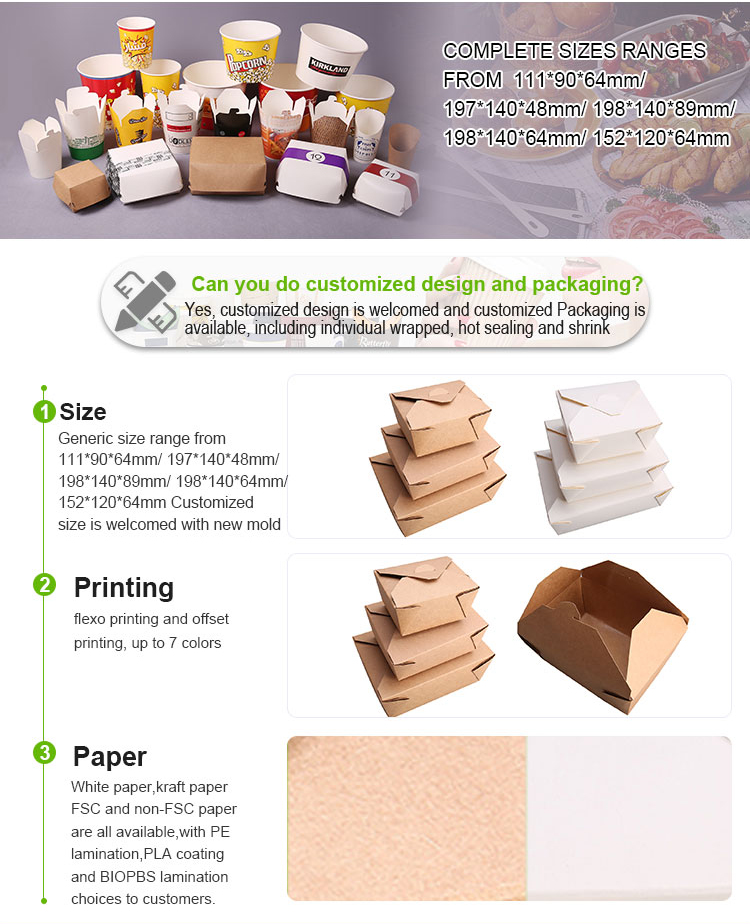 China supplier custom print hot sale food grade paper PE coated package box for noodle salad takeaway