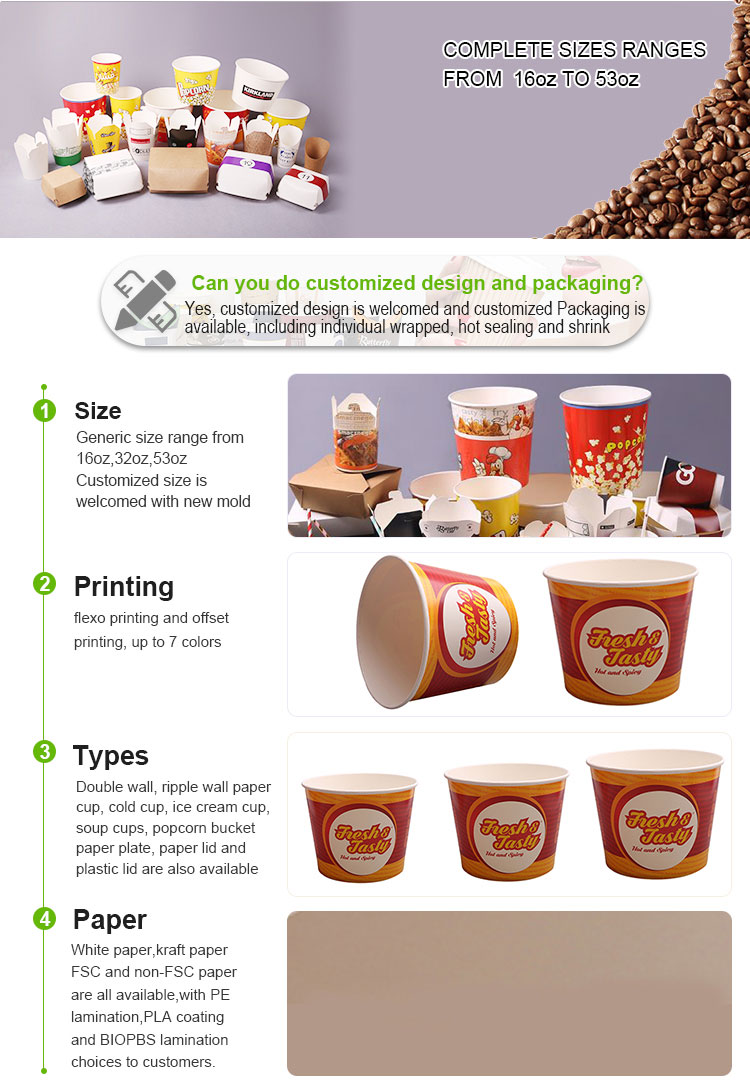 Food scoop cups packing french fries chips container custom printed logo take away paper fast