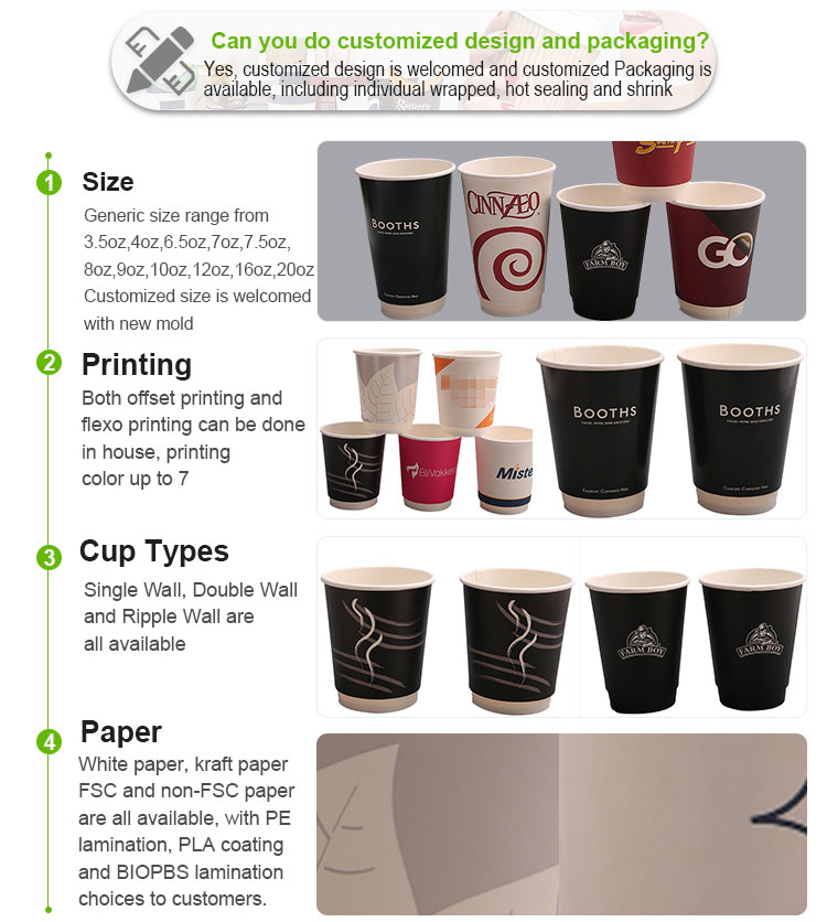 Compostable Biodegradable custom printed new design top quality double wall paper coffee cup with 12 oz 14 oz