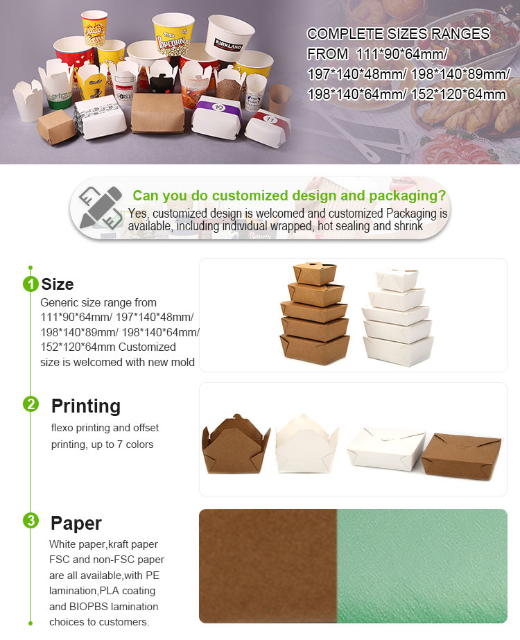 Biodegradable kraft chinese take out boxes