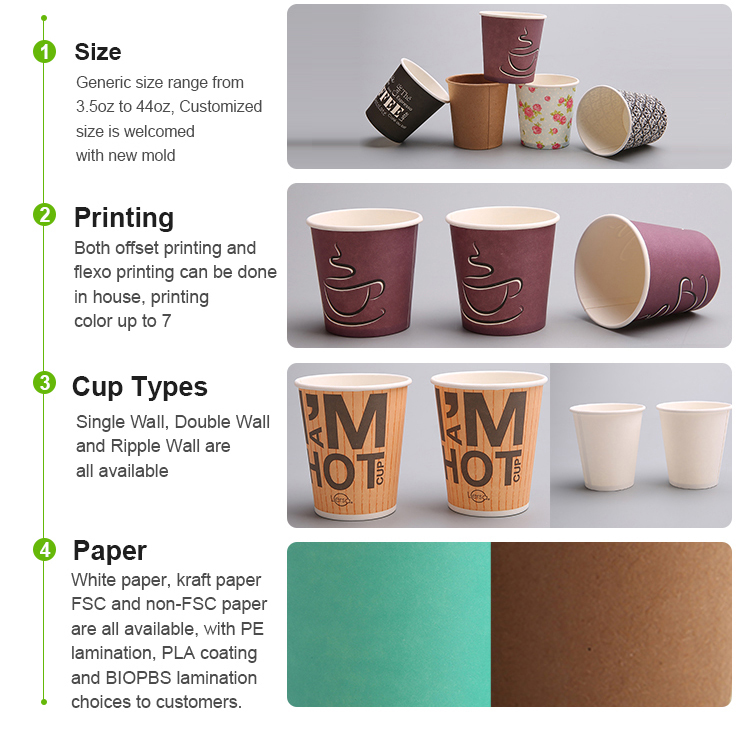 High quality paper cup 8 oz indonesia coffee reusable custom single coffee cup