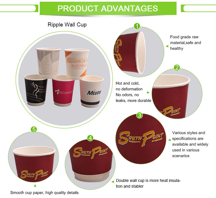 Disposable 10oz 12oz Custom Printed Double Wall Pink Definable pattern Cardboard Paper Coffee Cups