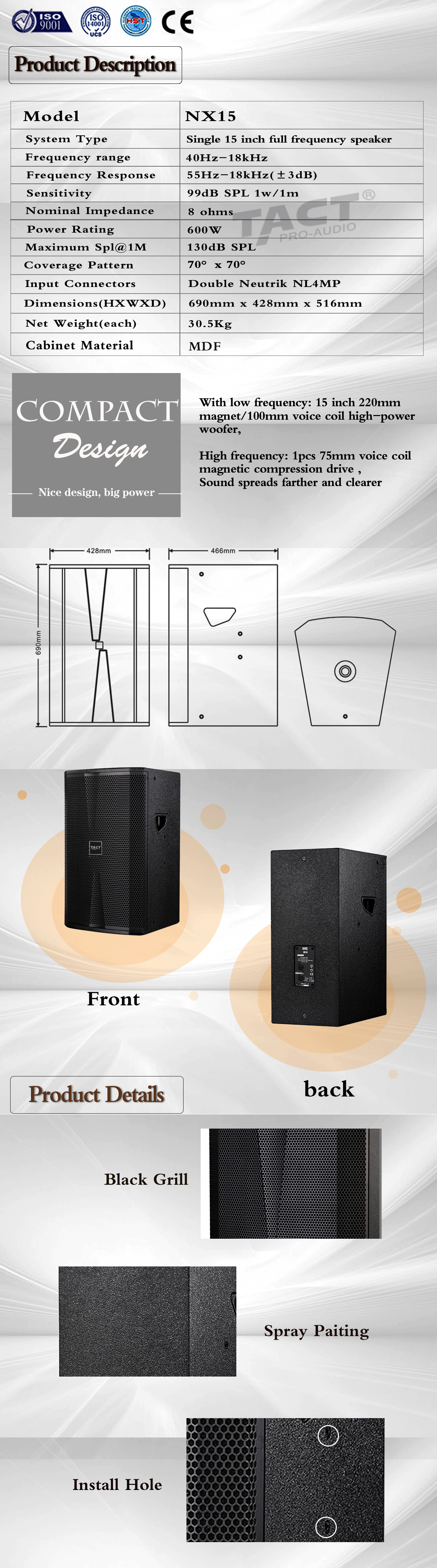 Professional sound system 15 inch speakers music equipment