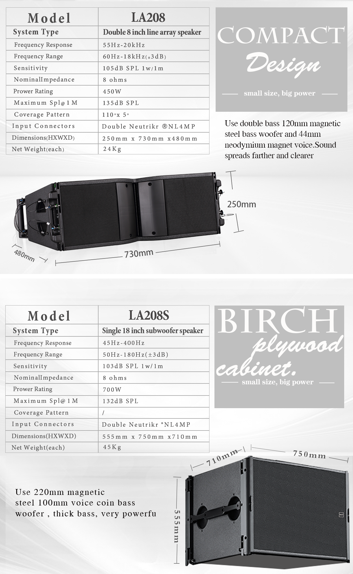 Professional audio double 8 inch line array systems speaker for dj sound system