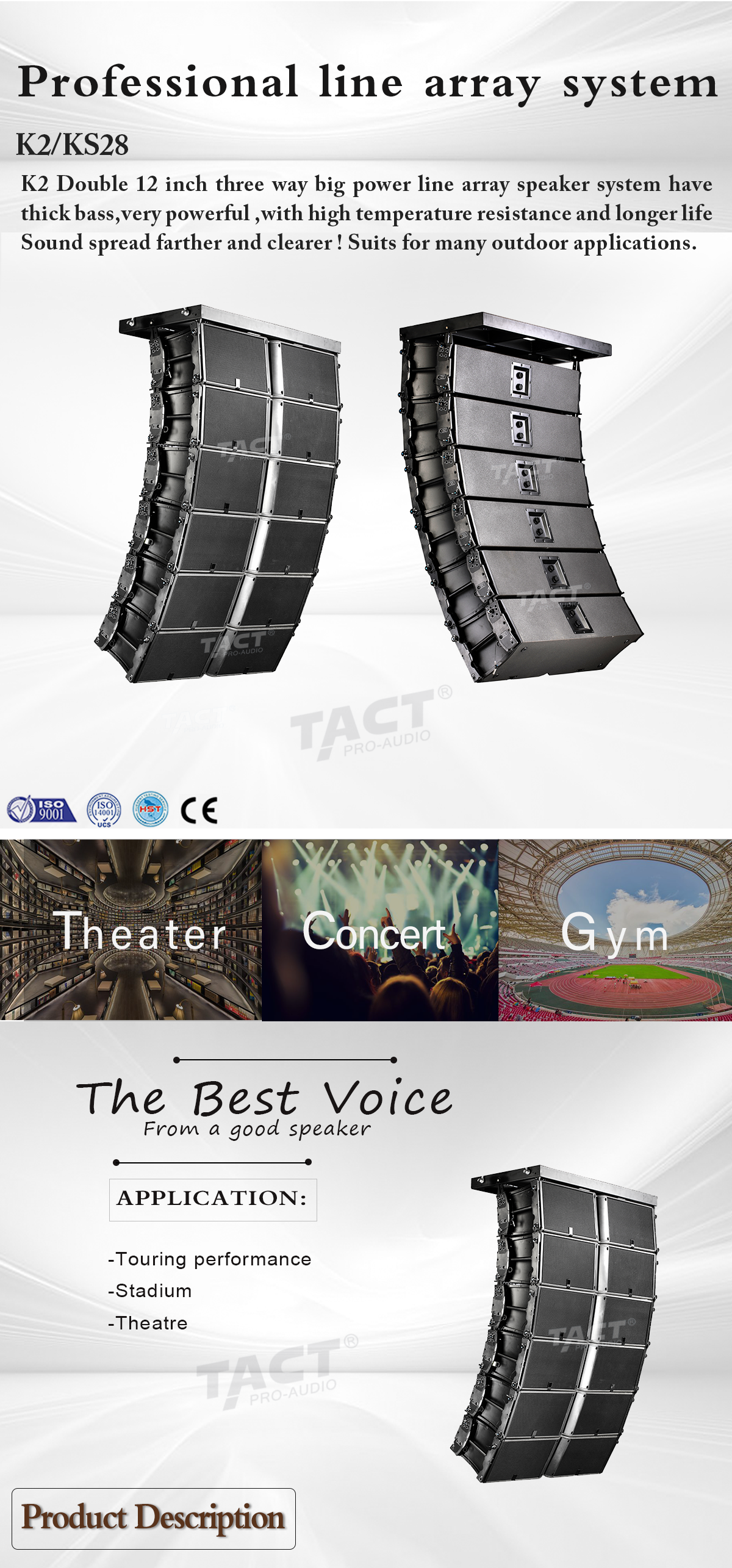 Professional audio double 12 inch line array three way outdoor