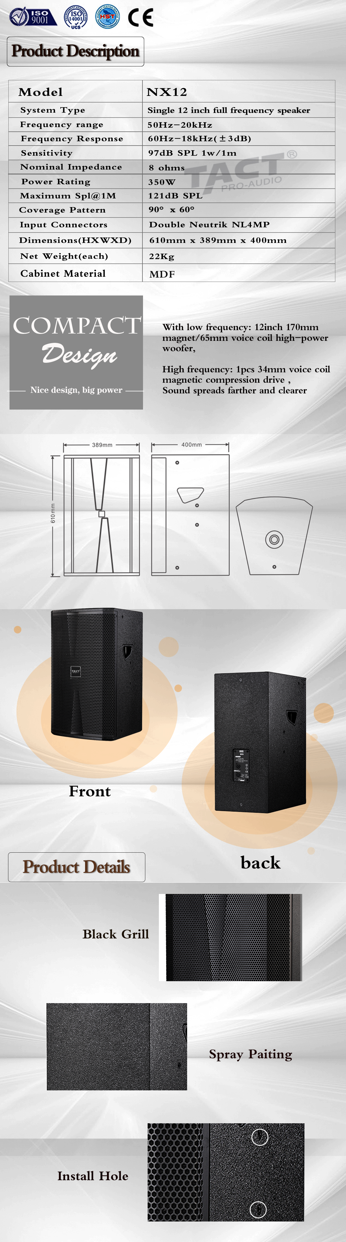 Factory high quality new arrival single 12inch full range powerful night club church speaker