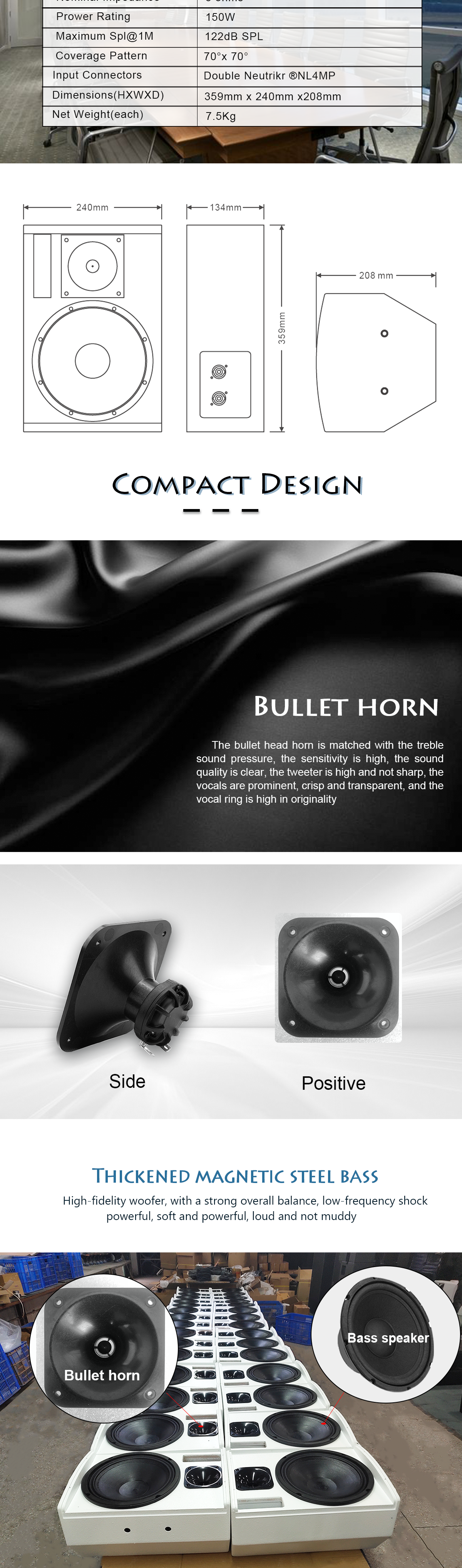 2021 hot sale good quality 8inch small size big power speaker conference hall speaker system