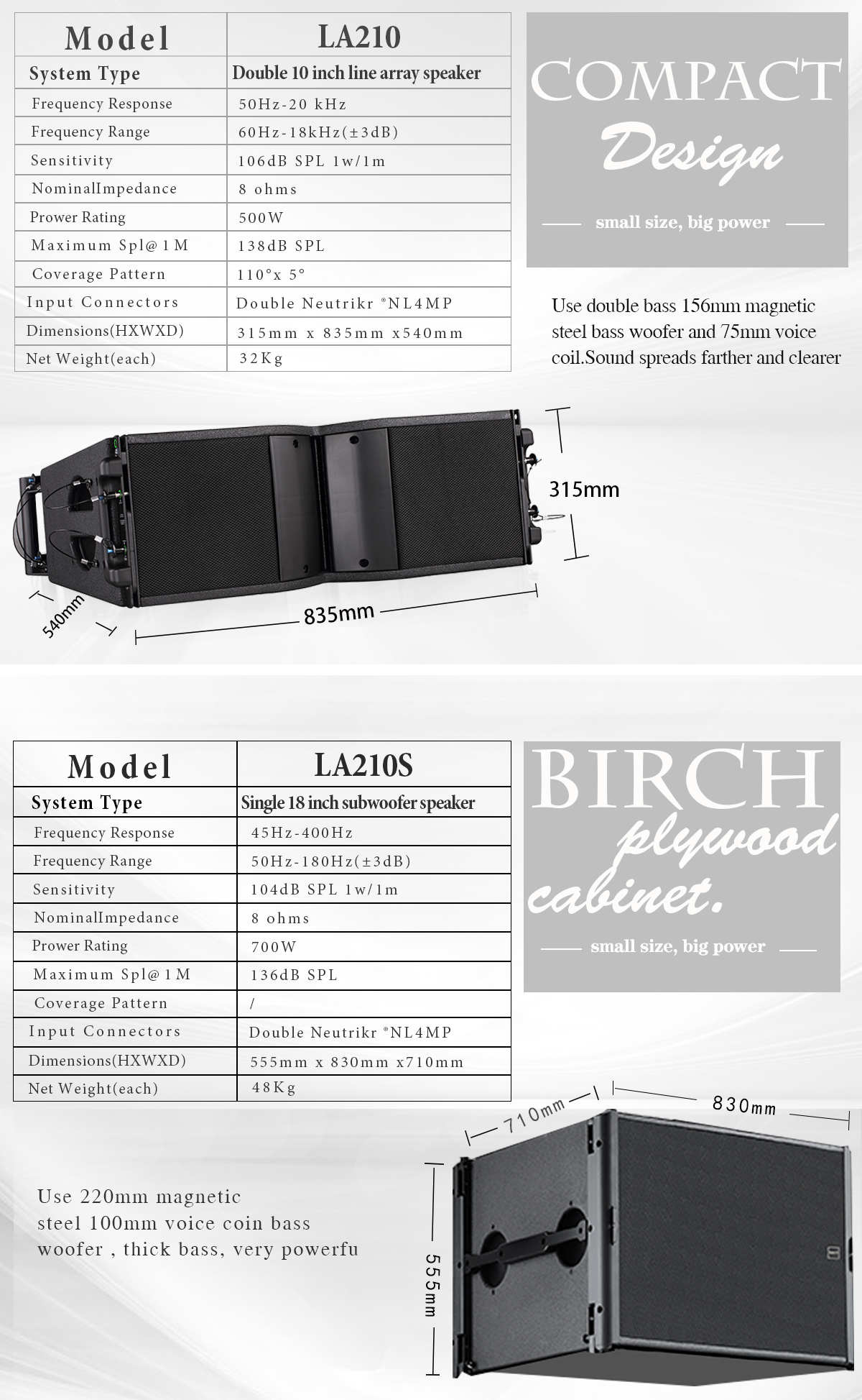 Hot sale nice quality LA210 double 10 inch professional line array speaker sound system