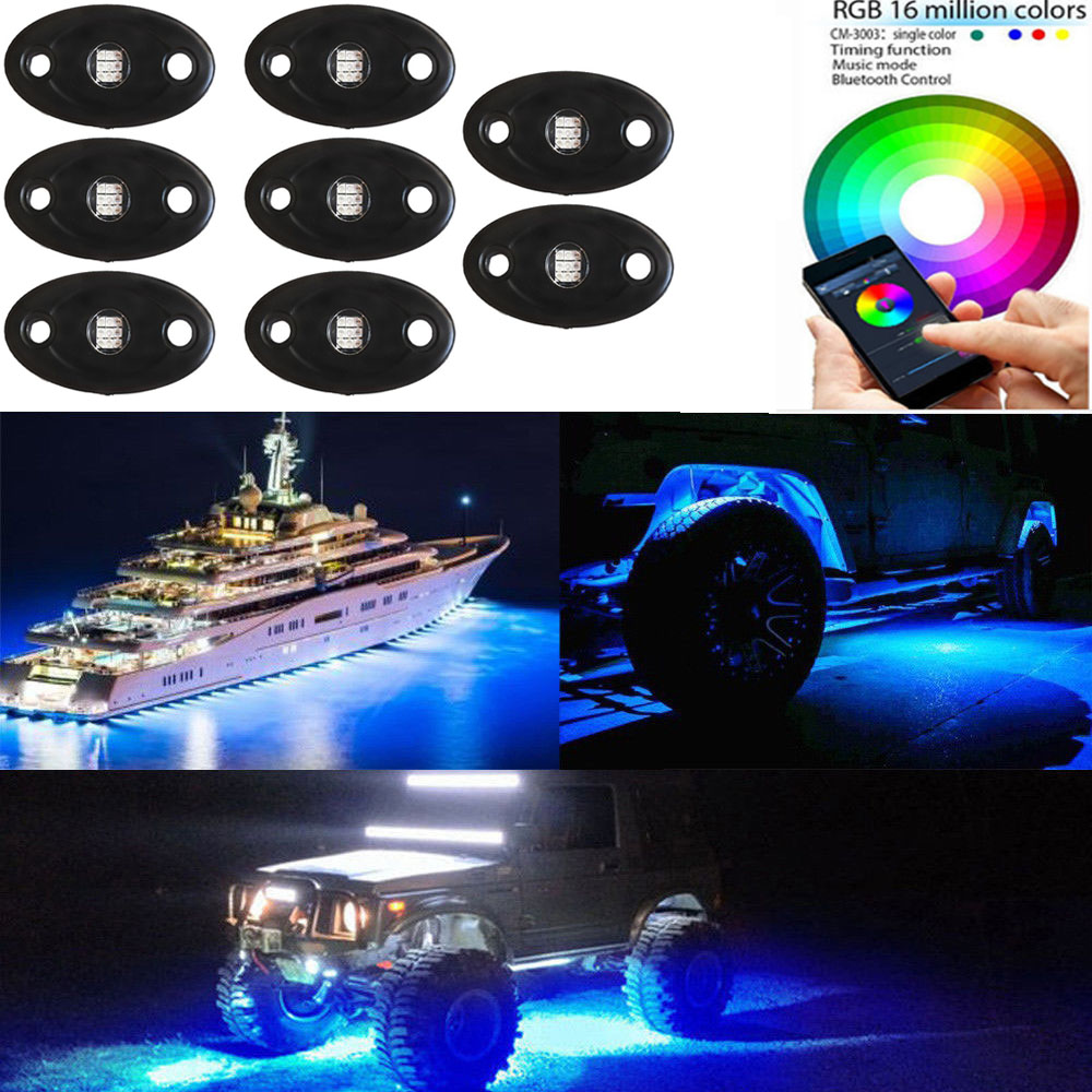 4pcs Factory manufacturer RGB Color APP BT Controlled LED Rock Light Kit With 24Key Remote Controller
