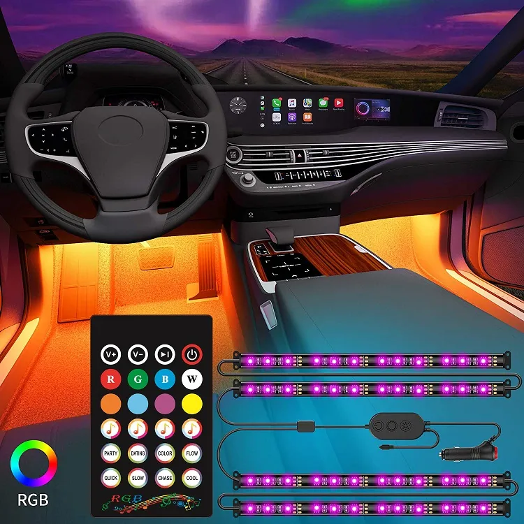  Tira de luz LED para automóvil DC 12 V (rosa) y luces interiores  de coche con música, luces LED debajo del tablero, kit de luces de neón :  Automotriz