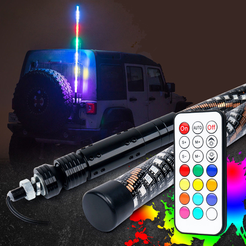 New RGB 360 degree Spiral Chasing LED Safety ATV UTV Truck Light Whip Warning Light