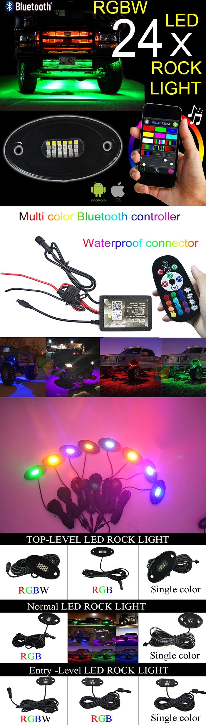 8pc RGBW LED Rock Light Kit Rock Crawler LED under body LED RGBW rock light kit