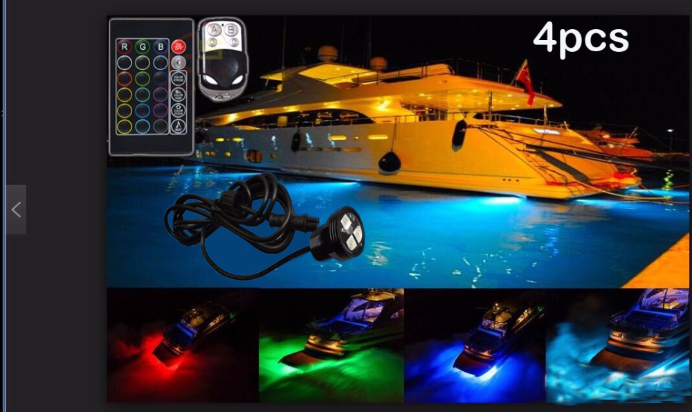 Marine Underwater LED Lights Kit Boats IP68 Waterproof Pods Wireless Control Marine Lights for Boats