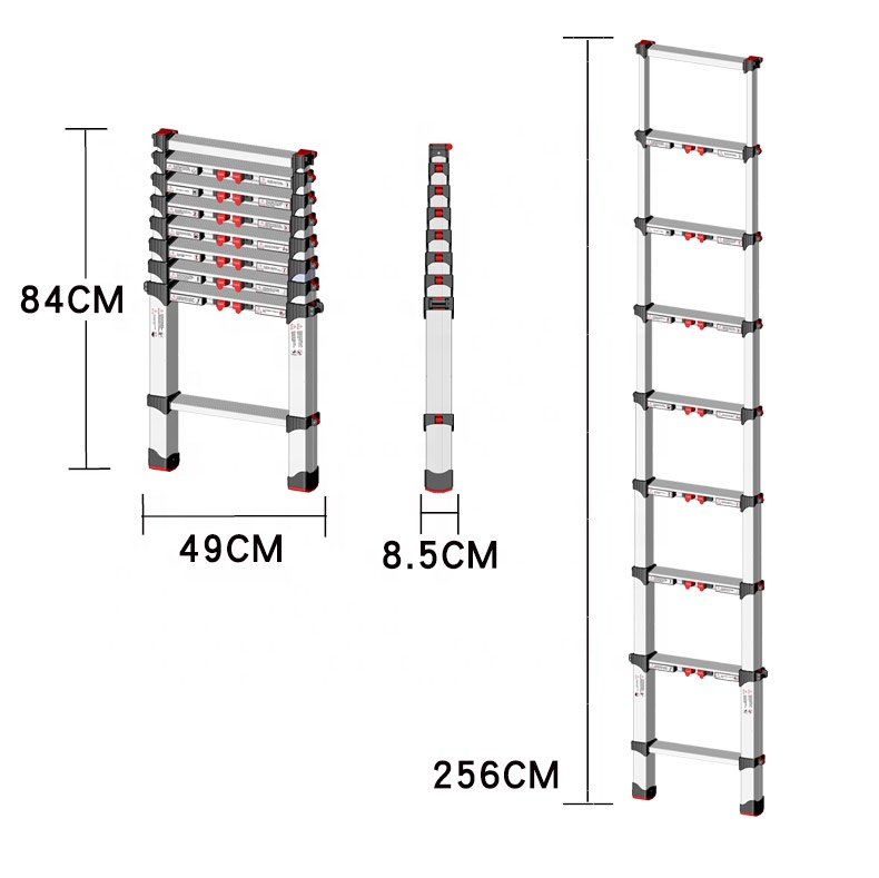 ST-09 Aluminum Telescopic Ladder 9 Step Folding Ladder Extension 256cm/8.4ft