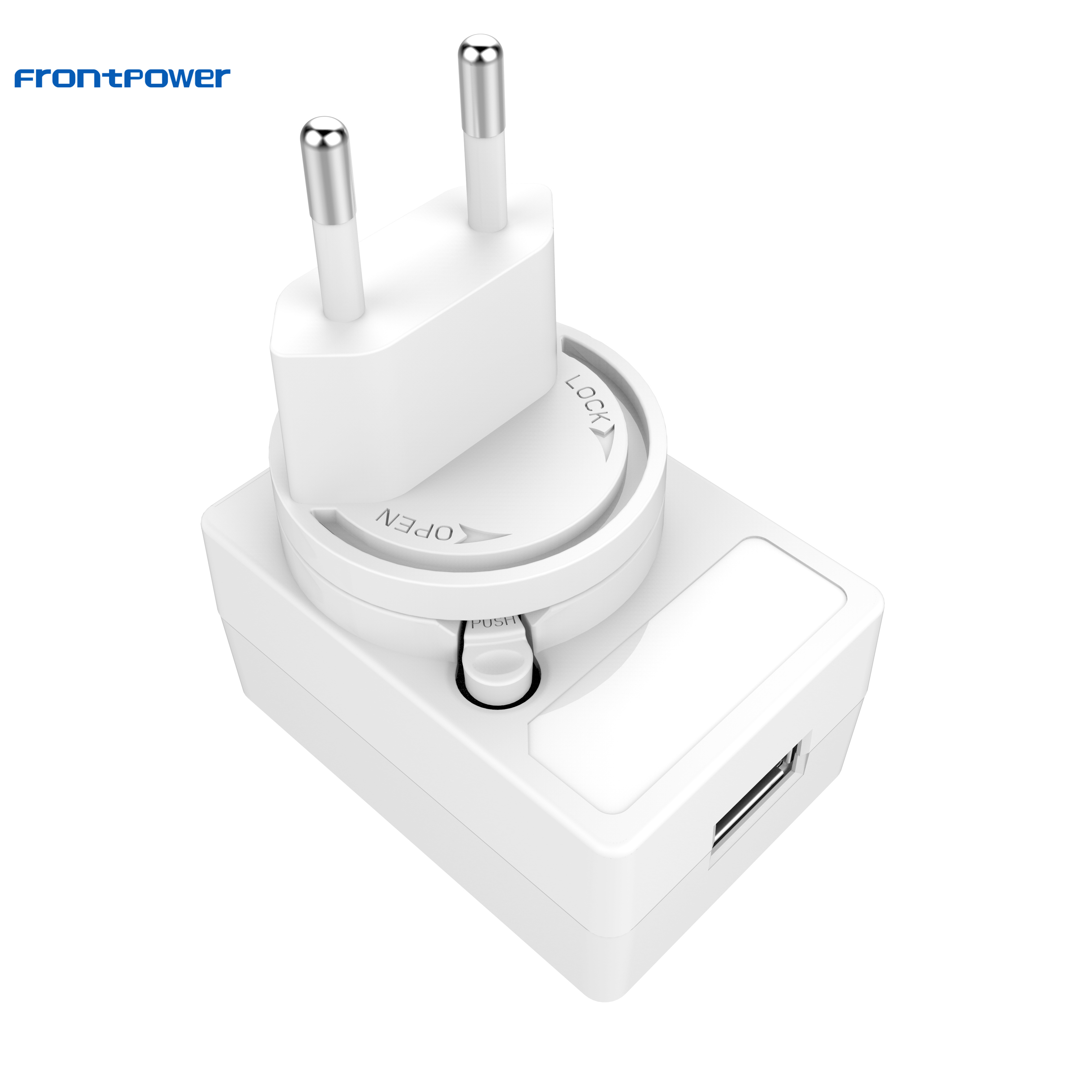 Frontpower UK US EU AU interchangeable plugs USB wall charger 5V 2.5A with UL CB CE SAA KC FCC PSE