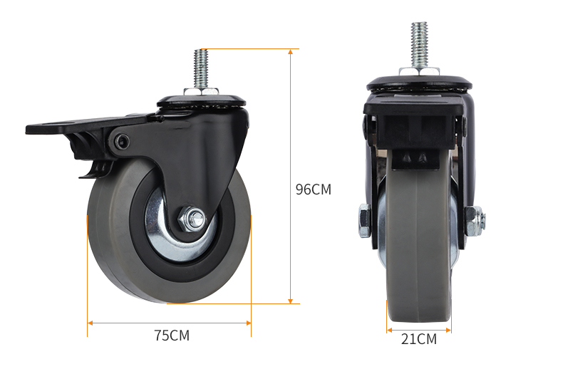 3 inch light screw rubber brake universal single brake caster