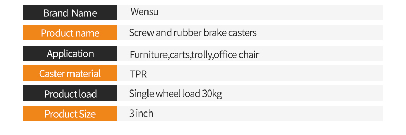 3 inch light screw rubber brake universal single brake caster